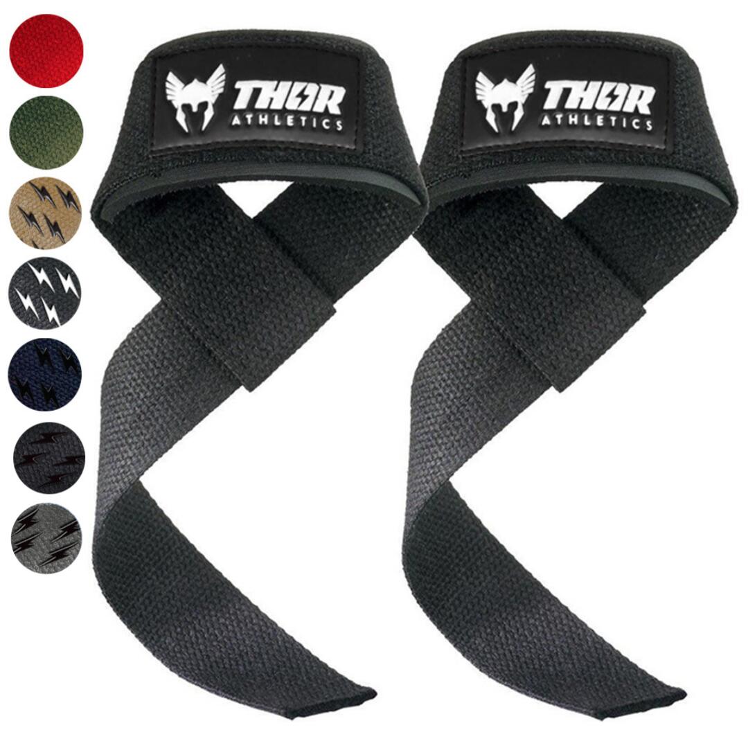 THOR ATHLETICS Přítahové popruhy - Powerlifting popruhy - Popruhy na mrtvý tah - Černé
