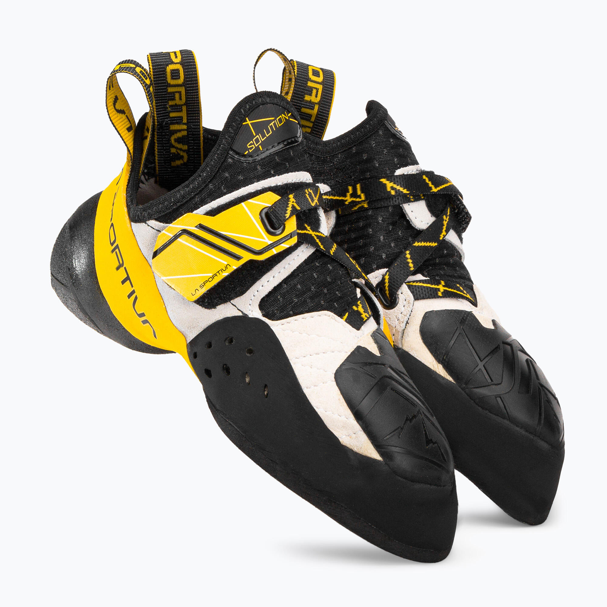 La Sportiva Solution homme blanc/jaune, semelle Vibram XS Grip2, lacet rapide 4/7