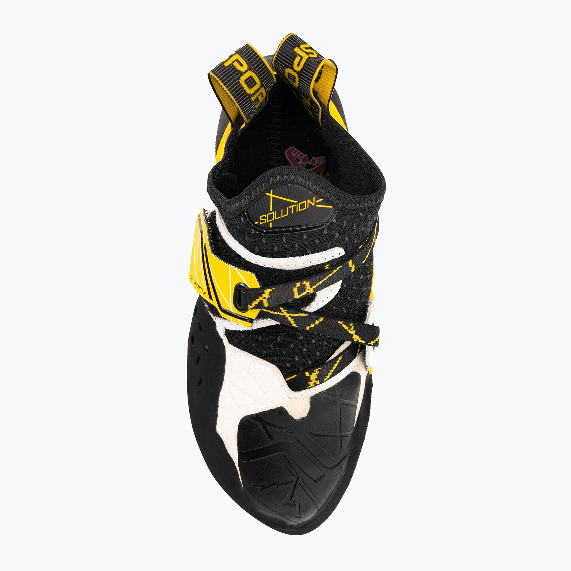 La Sportiva Solution homme blanc/jaune, semelle Vibram XS Grip2, lacet rapide 6/7
