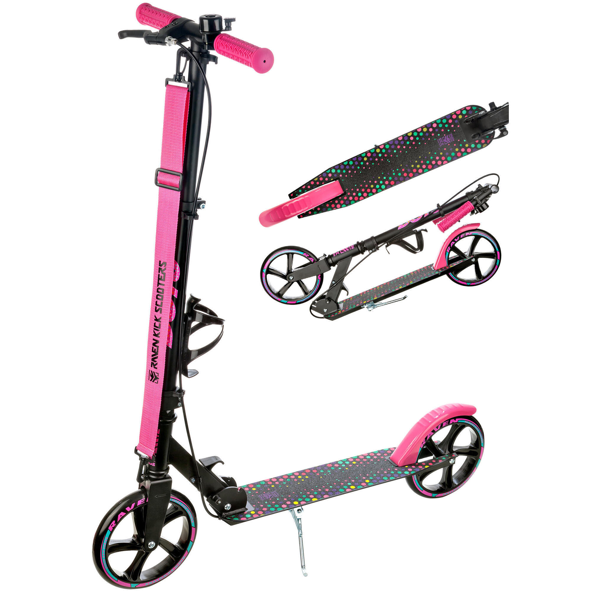 RAVEN Skládací koloběžka Raven Dots black s ruční brzdou ABEC9 200mm