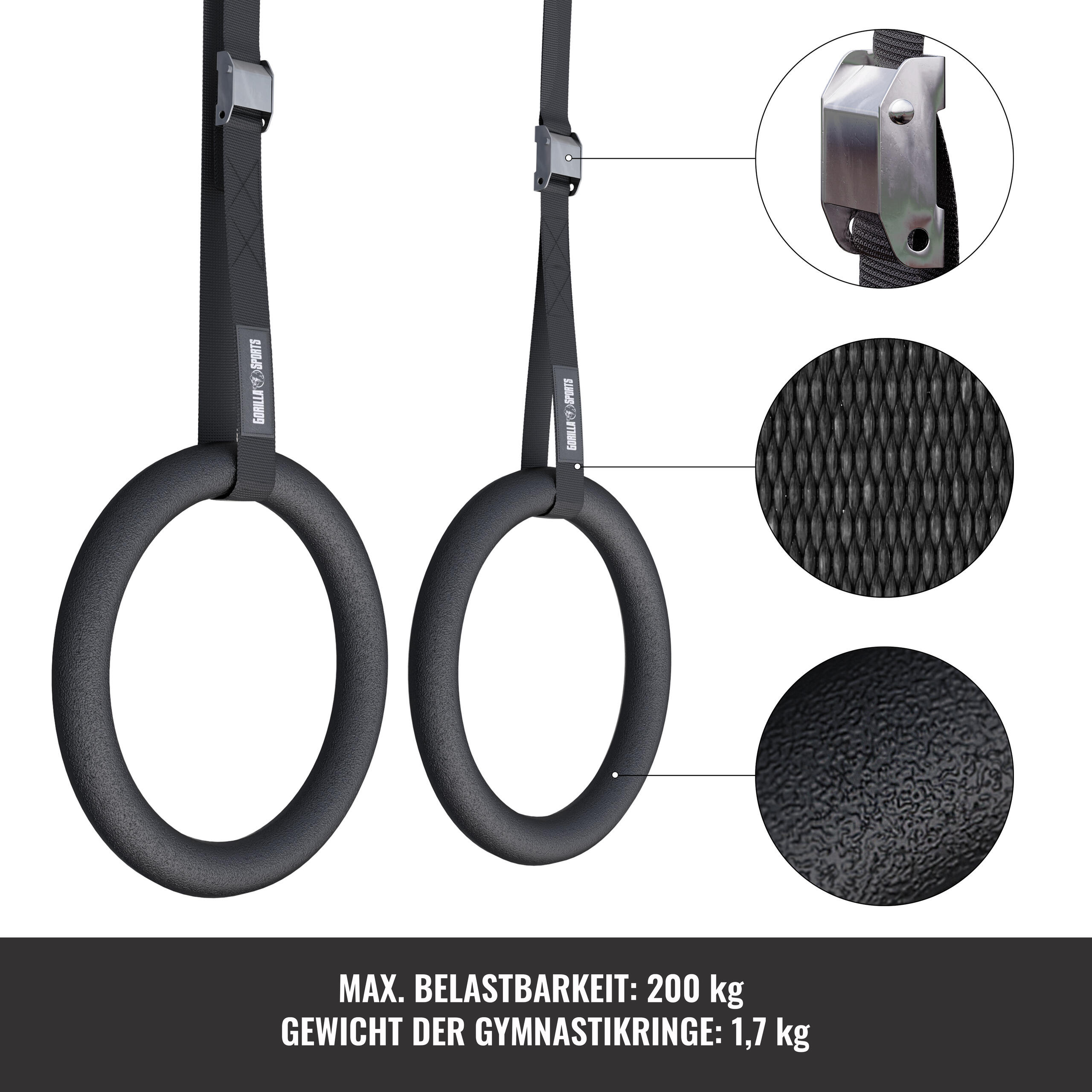 LOT DE 2 ANNEAUX DE GYMNASTIQUE DYNAMIC WORKOUT | ACCESSOIRE MUSCULATION | NOIR 4/7