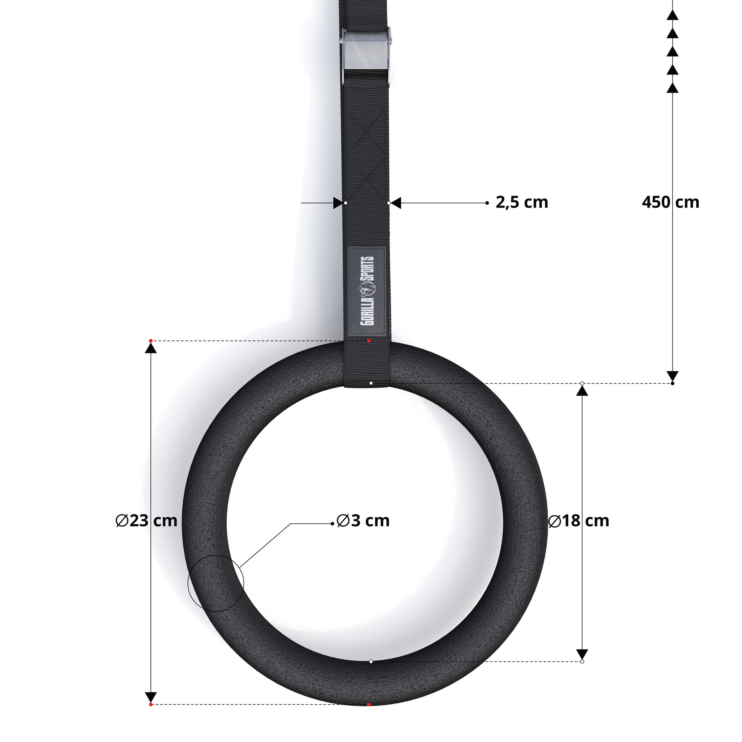 LOT DE 2 ANNEAUX DE GYMNASTIQUE DYNAMIC WORKOUT | ACCESSOIRE MUSCULATION | NOIR 6/7