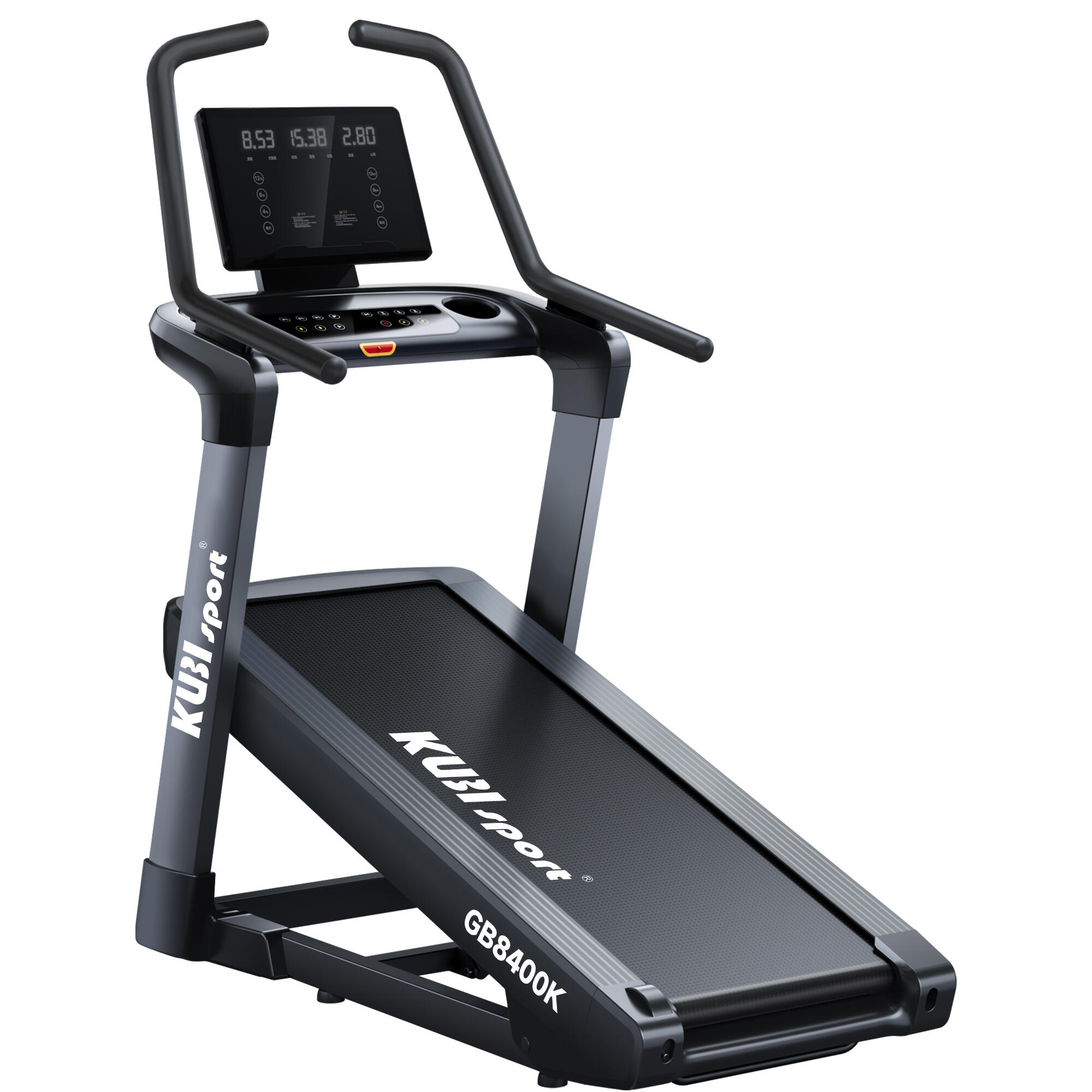 KUBISPORT Běžecký pás s extra velkým náklonem, Bluetooth a simulací běhu z kopce GB8400K