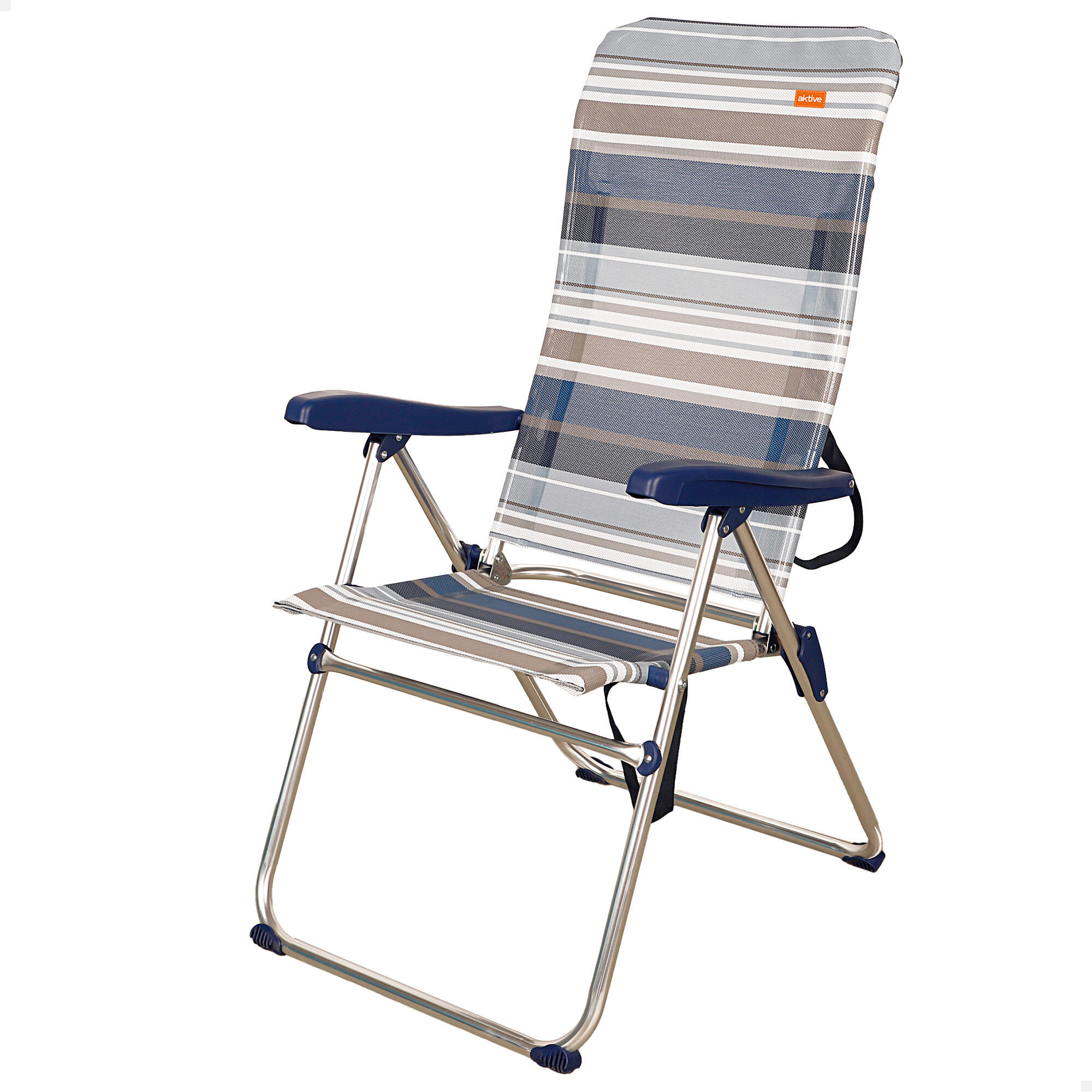Silla playa plegable alta 5 posiciones a rayas azules y grises Aktive 1/5