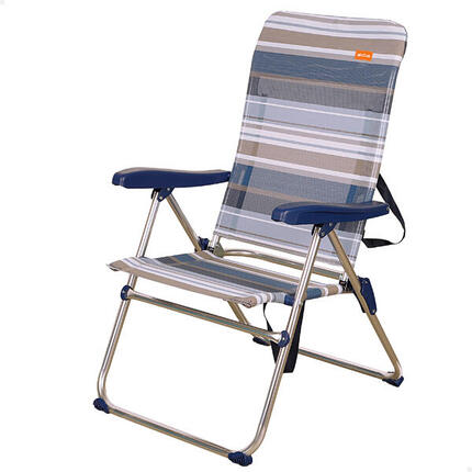 Chaise de plage pliante haute, 5 positions, rayures bleues et grises Aktive