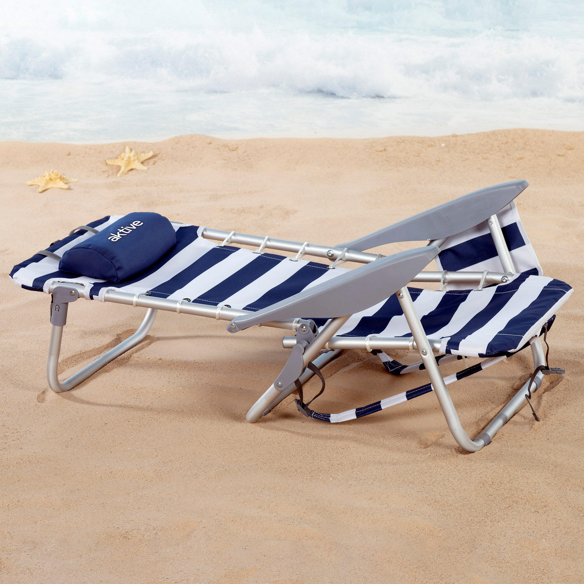 Mochila para cadeira de praia dobrável baixa 4 posições listras Aktive 4/6