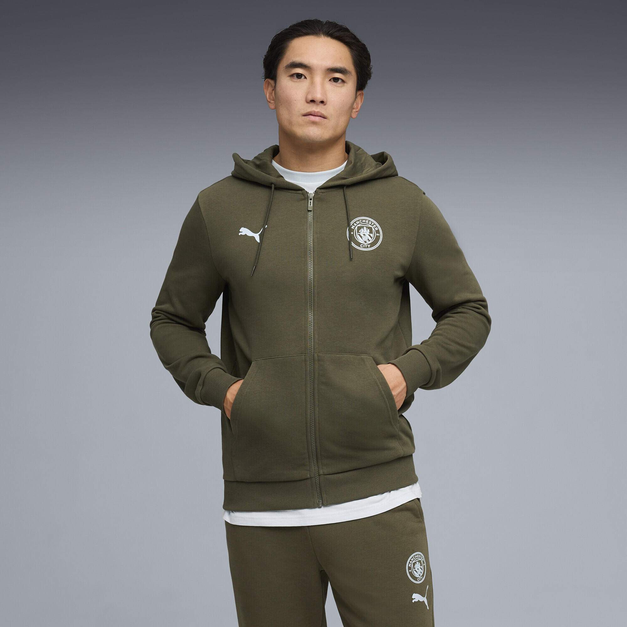 Geacă bărbați cu glugă Ftblculture, verde măsliniu PUMA