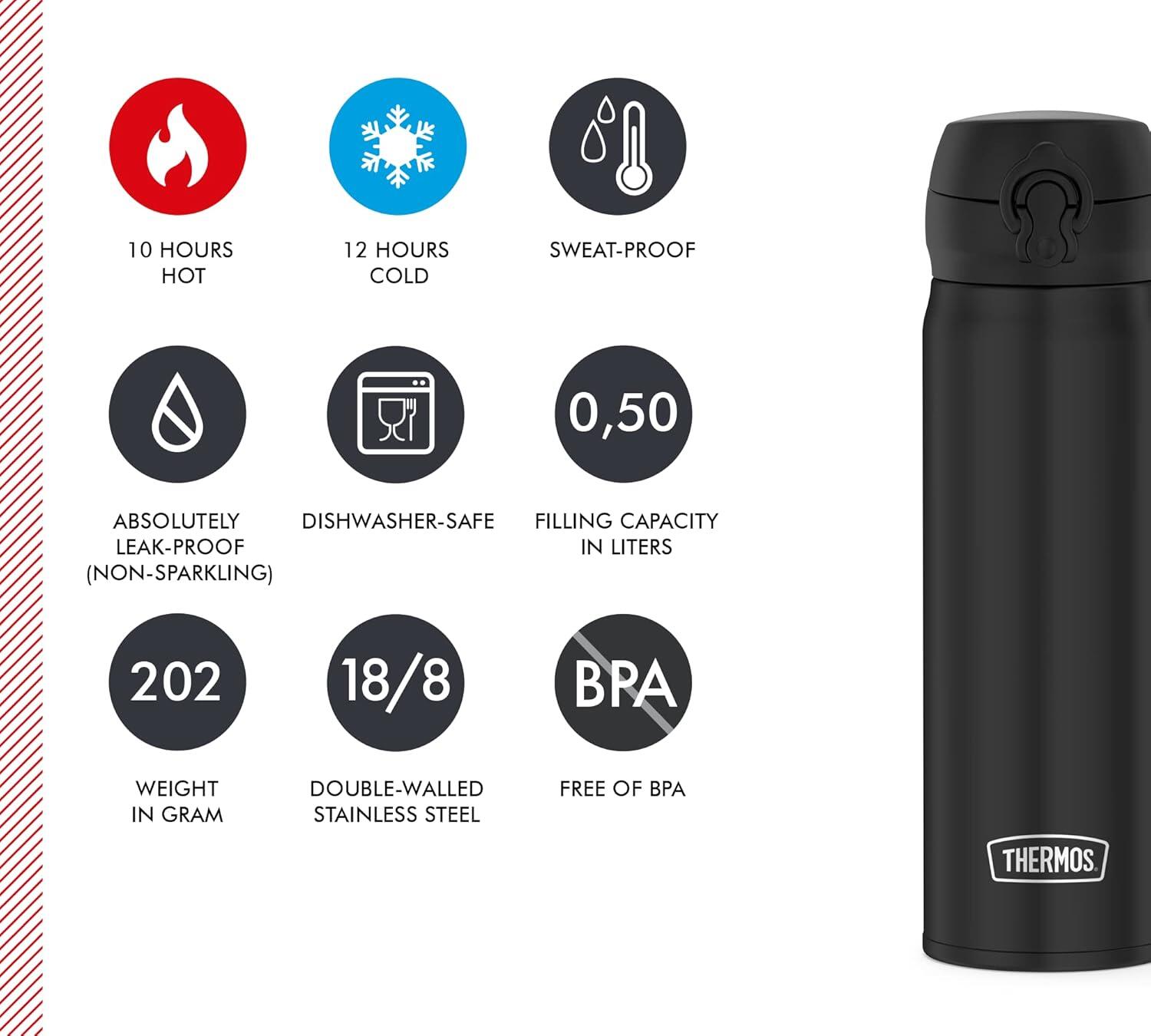 Botella térmica 500ml THERMOS Ultralight negro mate 5/7