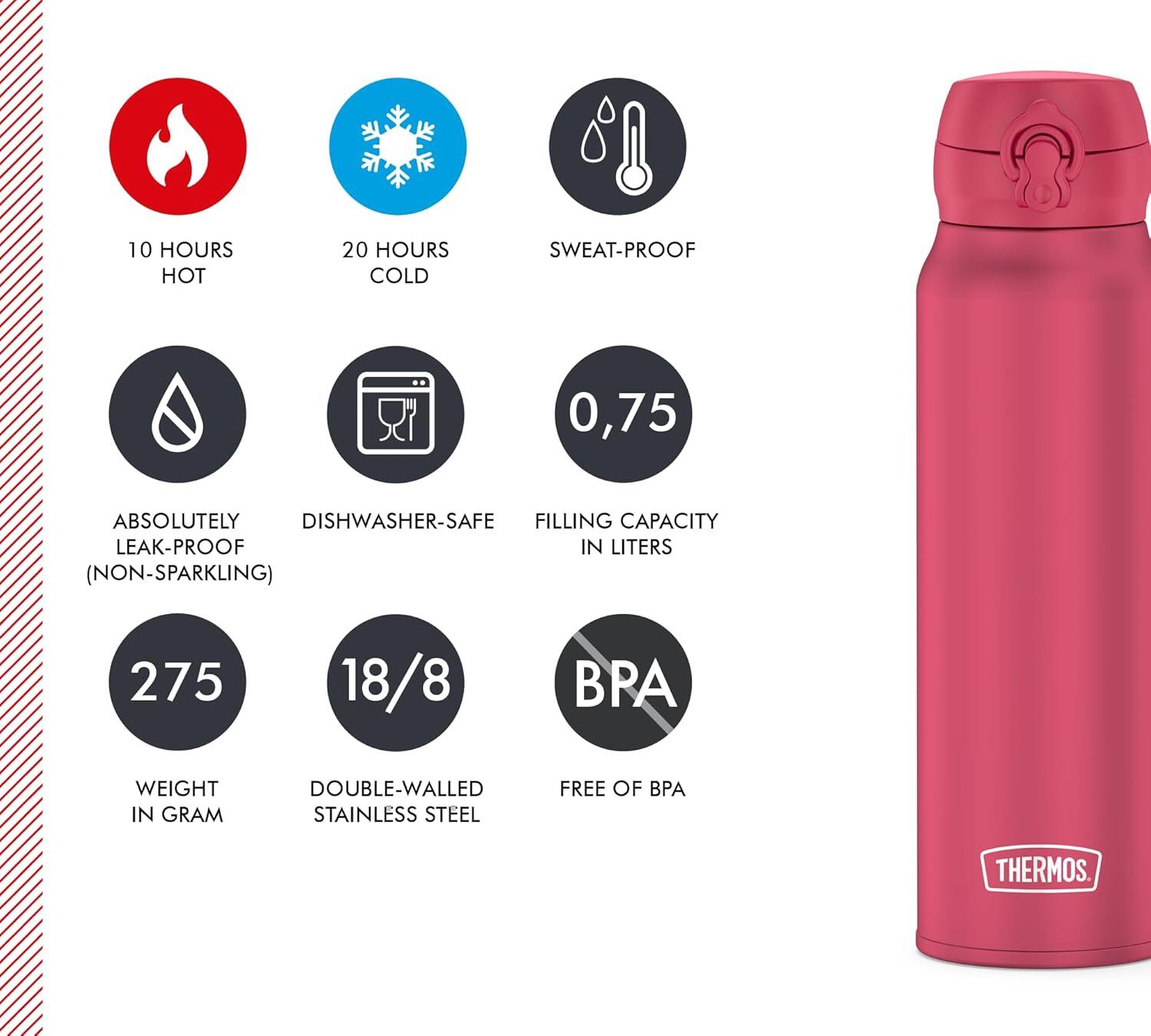 Botella térmica 750ml THERMOS Ultralight rosa mate 4/5