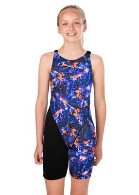 Speedo junior fastskin endurance+ openback kneeskin - zwart/blauw - 5-6 jaar