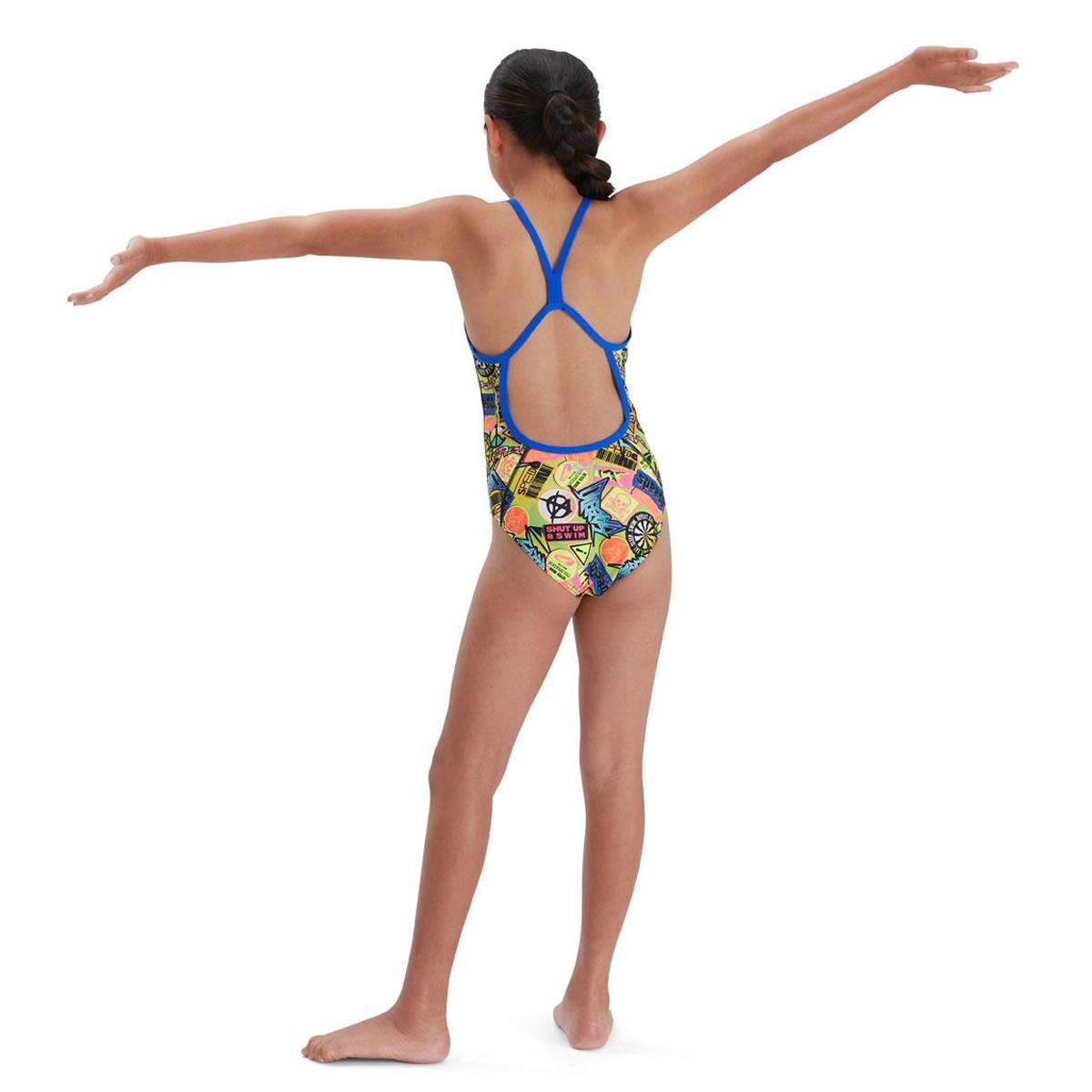 Maillot Speedo Girl's Comic Chaos V-Back - Vert/Lime/Bleu 13-14 ans 2/6