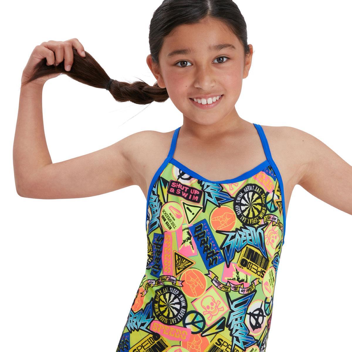 Maillot Speedo Girl's Comic Chaos V-Back - Vert/Lime/Bleu 13-14 ans 5/6