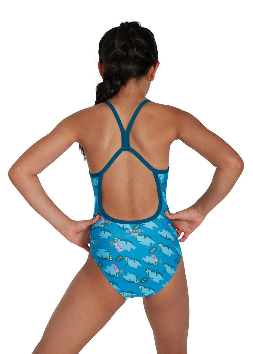 Speedo Wet Alv Splashback Jf Costume da bagno Ragazze, Bambina, costume da bagno, 8-07386F384_3XL, Blu, giallo (true navy/ pool/ turquiose/ citron), 13 años