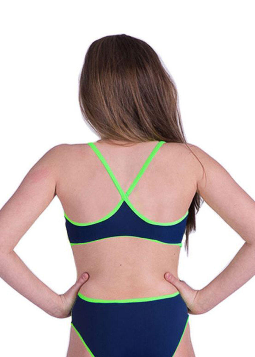 Maillot de bain bicolore Akron Babele fille - Vert fluo/Bleu marine - Taille 32 2/5