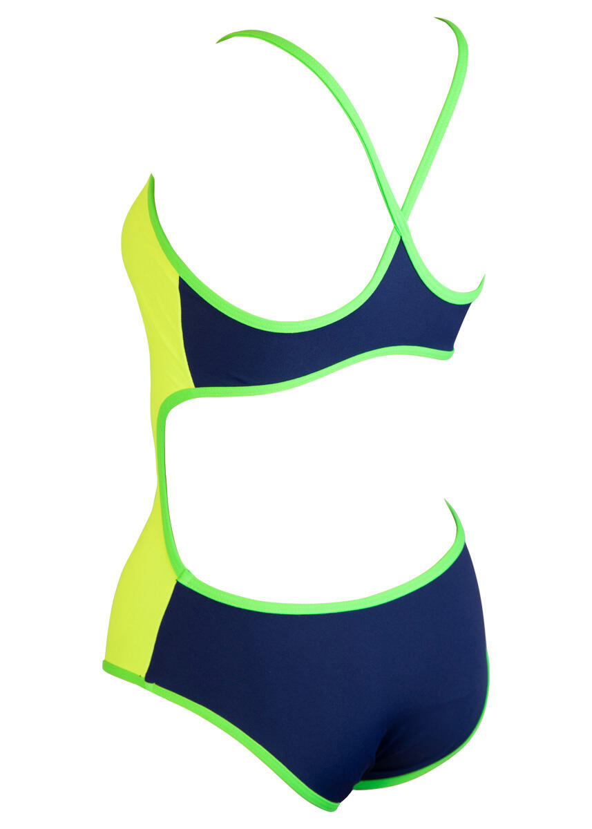 Maillot de bain bicolore Akron Babele fille - Vert fluo/Bleu marine - Taille 32 4/5