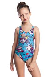 Maillot de bain fille Mad Wave bleu à motif chiens taille 9-10 ans