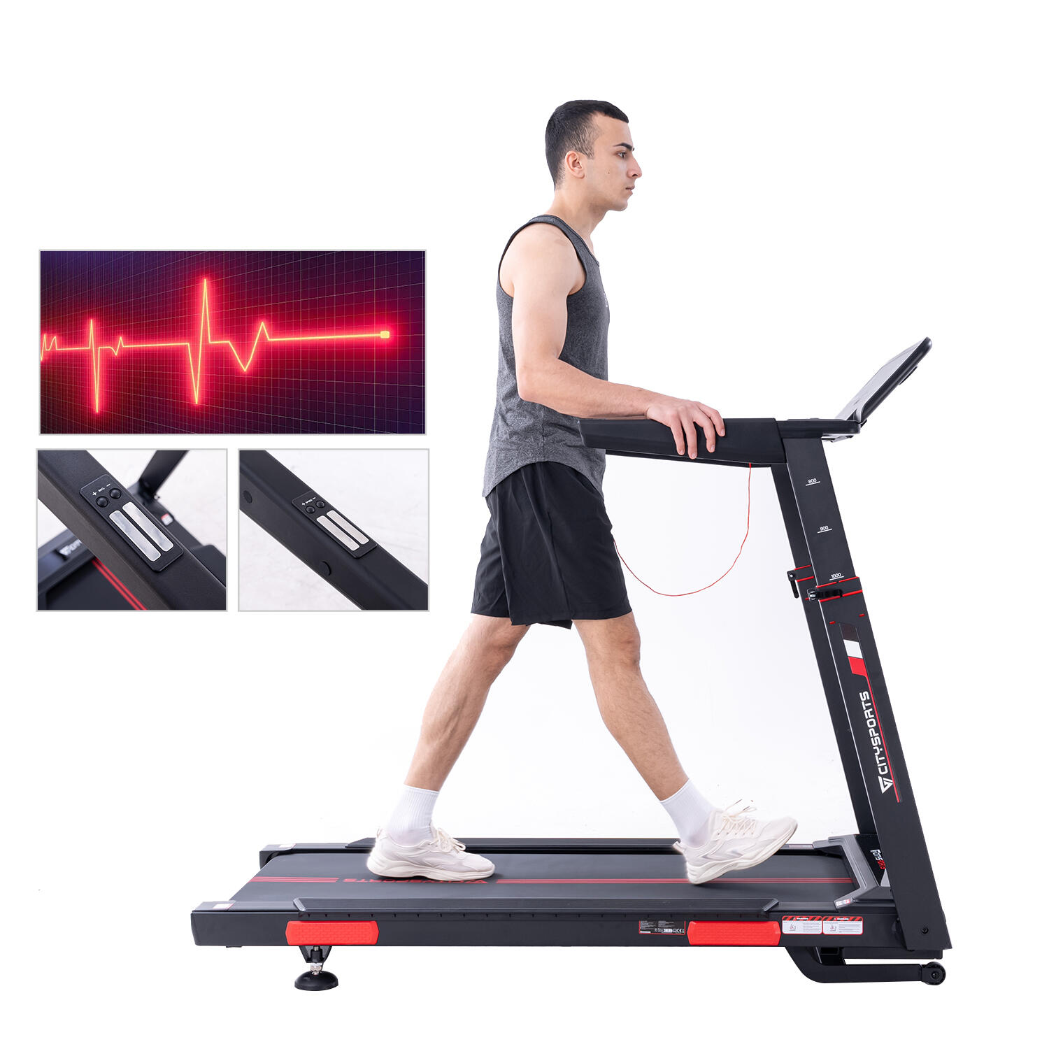 Tapis Roulant CITYSPORTS Nero Inclinazione 16,5km/h-APP- Sistema AI 4/7