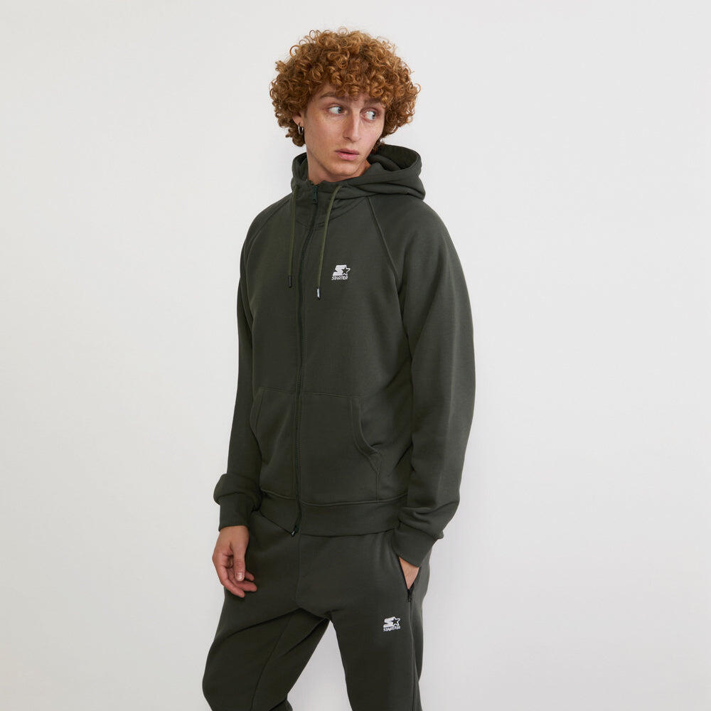 Felpa hoodie da uomo basic ricamata VERDE MILITARE 5/7