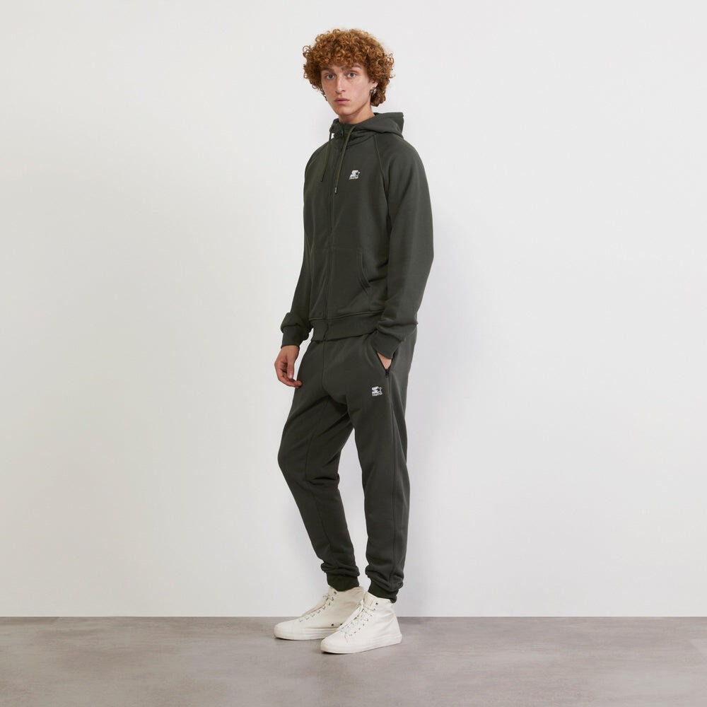 Felpa hoodie da uomo basic ricamata VERDE MILITARE 7/7