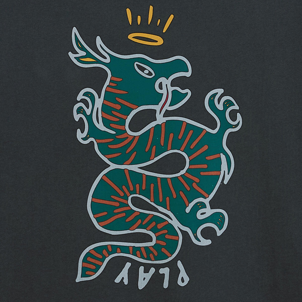 T-shirt girocollo grigio antracite in cotone con stampa drago sul retro 6/6