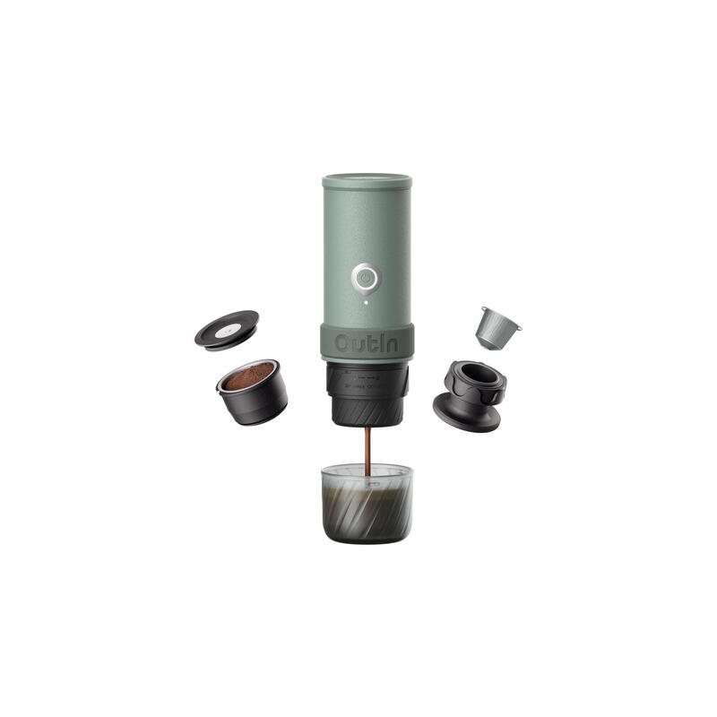 Kit OutIn Nano espressor electric portabil + husă EVA – verde canyon