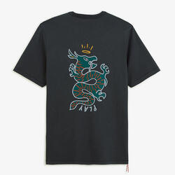 T-shirt col rond gris carbone en coton imprimé dos dragon