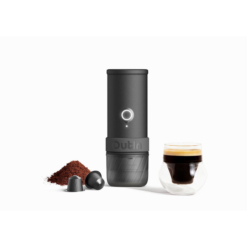 Kit OutIn Nano espressor electric portabil + husă EVA – Gri spațial