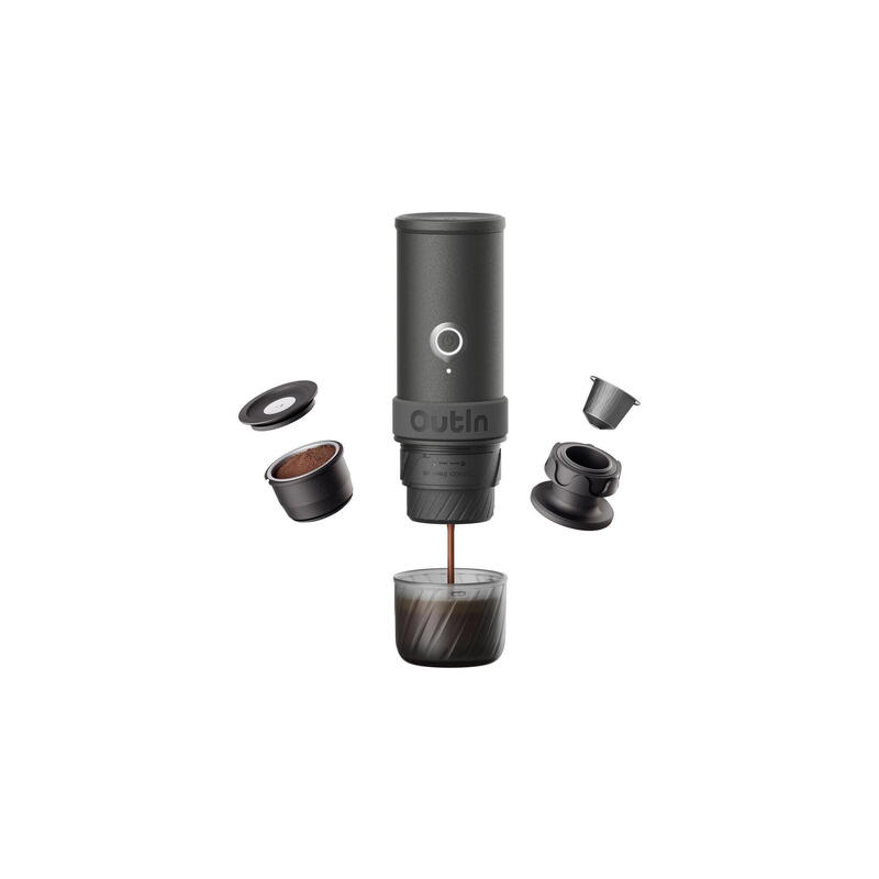 Kit OutIn Nano espressor electric portabil + husă EVA – Gri spațial