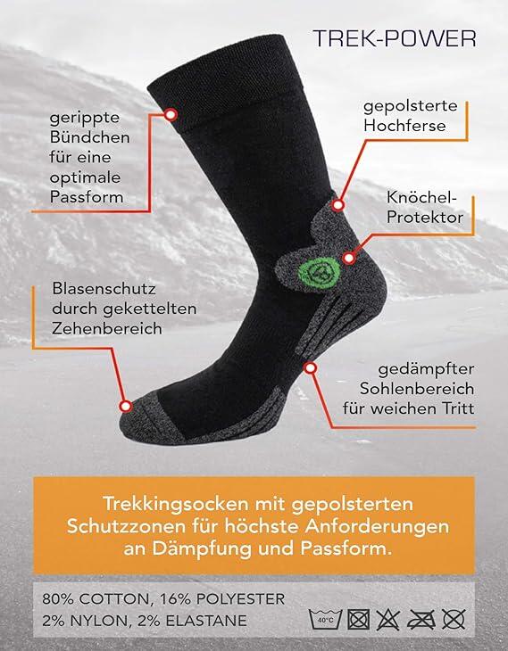 BRUBAKER Trek-Power 4 Paar Wandersocken atmungsaktiv ganzjährig 3/3