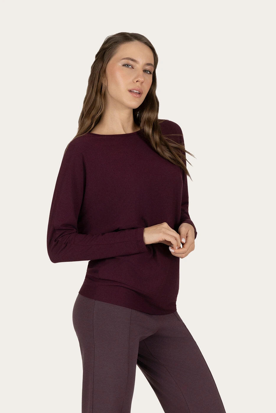 Loosefit batwing Budhi Longsleeve Yoga en Pilates Shirt - Bordeaux 2/5