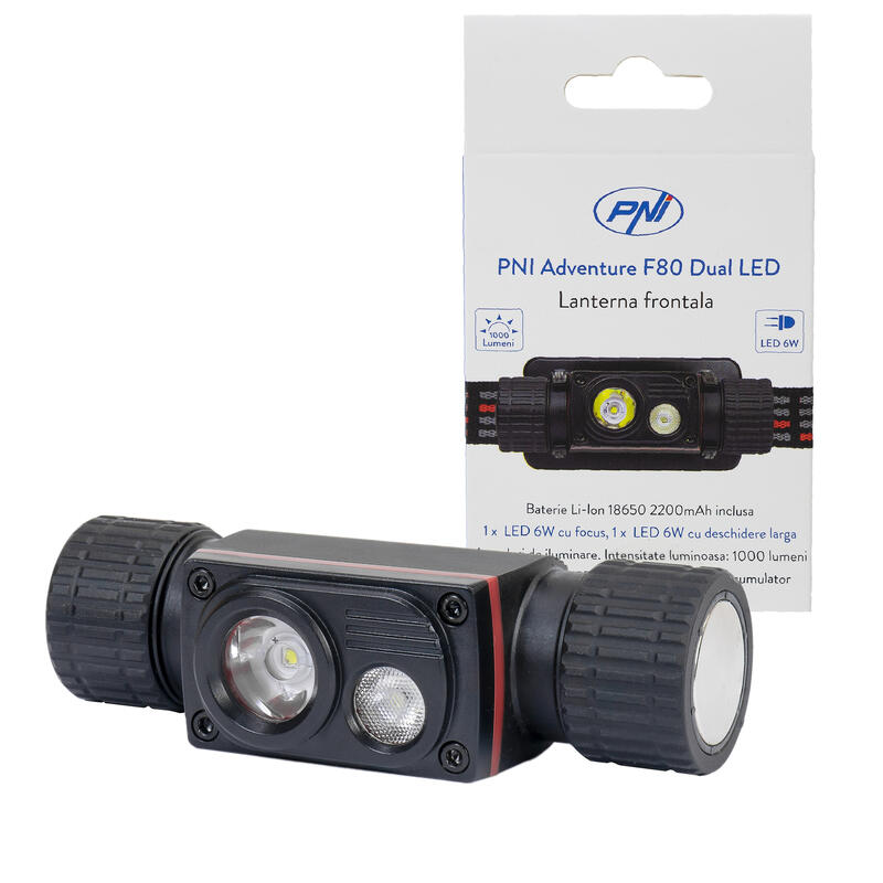 Lanternă frontală Dual LED 1000 lm, IP68, acumulator 2200 mAh