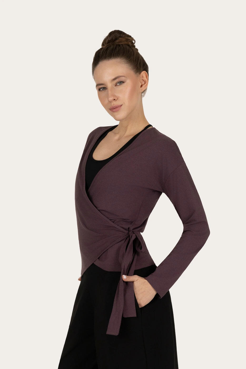 Veste de yoga cache-cœur Aurora – Mauve 2/5