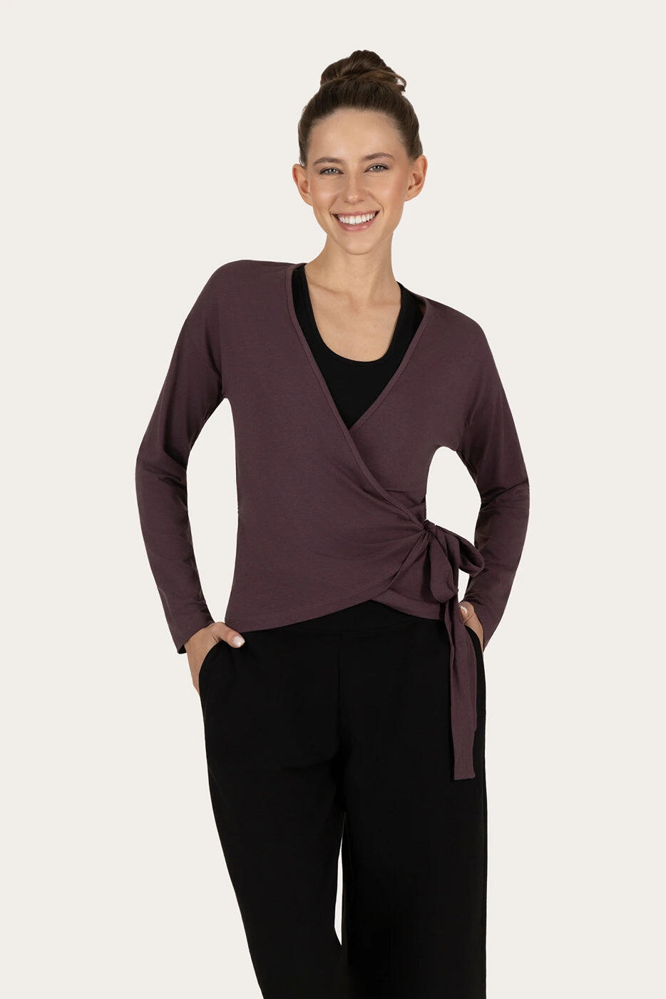 Veste de yoga cache-cœur Aurora – Mauve 1/5