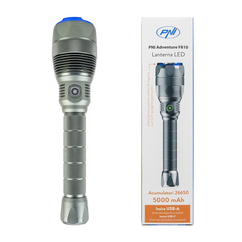 Lanternă LED 138W, 12000 lm, zoom, 250 m, IPX7, acumulator 5000 mAh