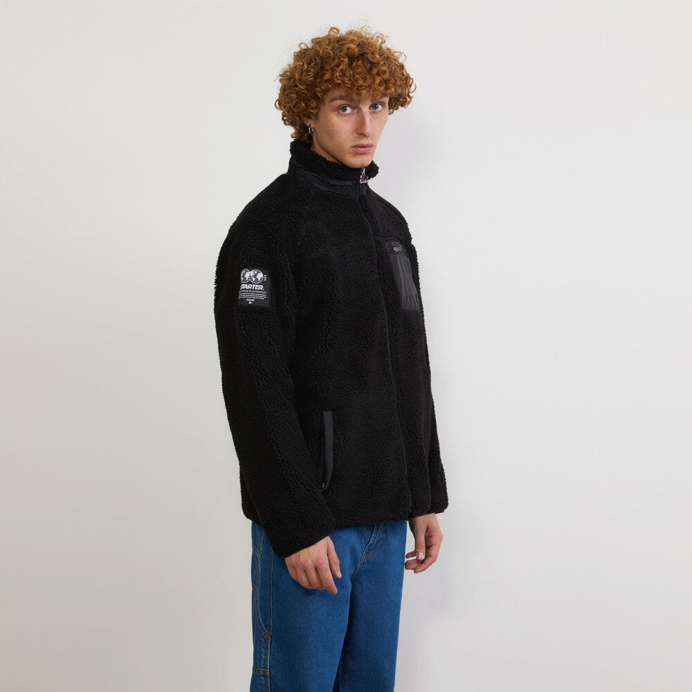 Giacca in pelliccia sintetica con zip e taschino in nylon NERO 5/6