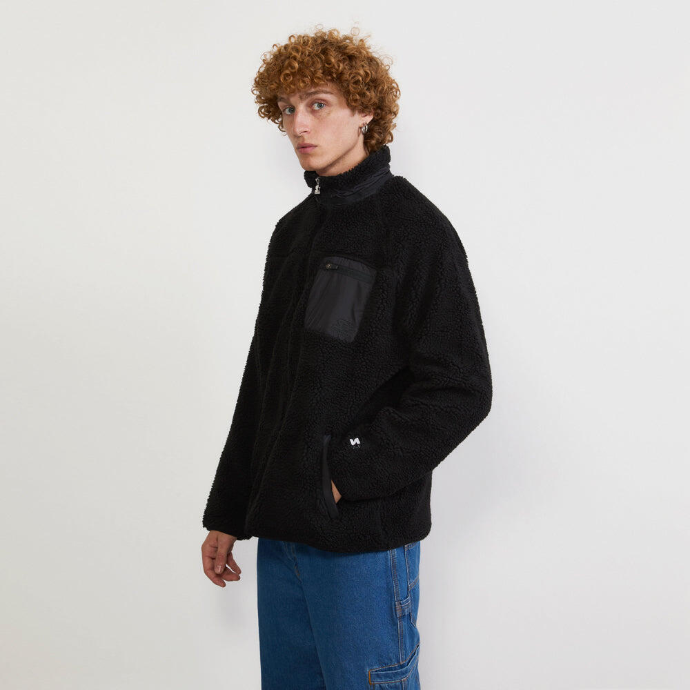 Giacca in pelliccia sintetica con zip e taschino in nylon NERO 4/6