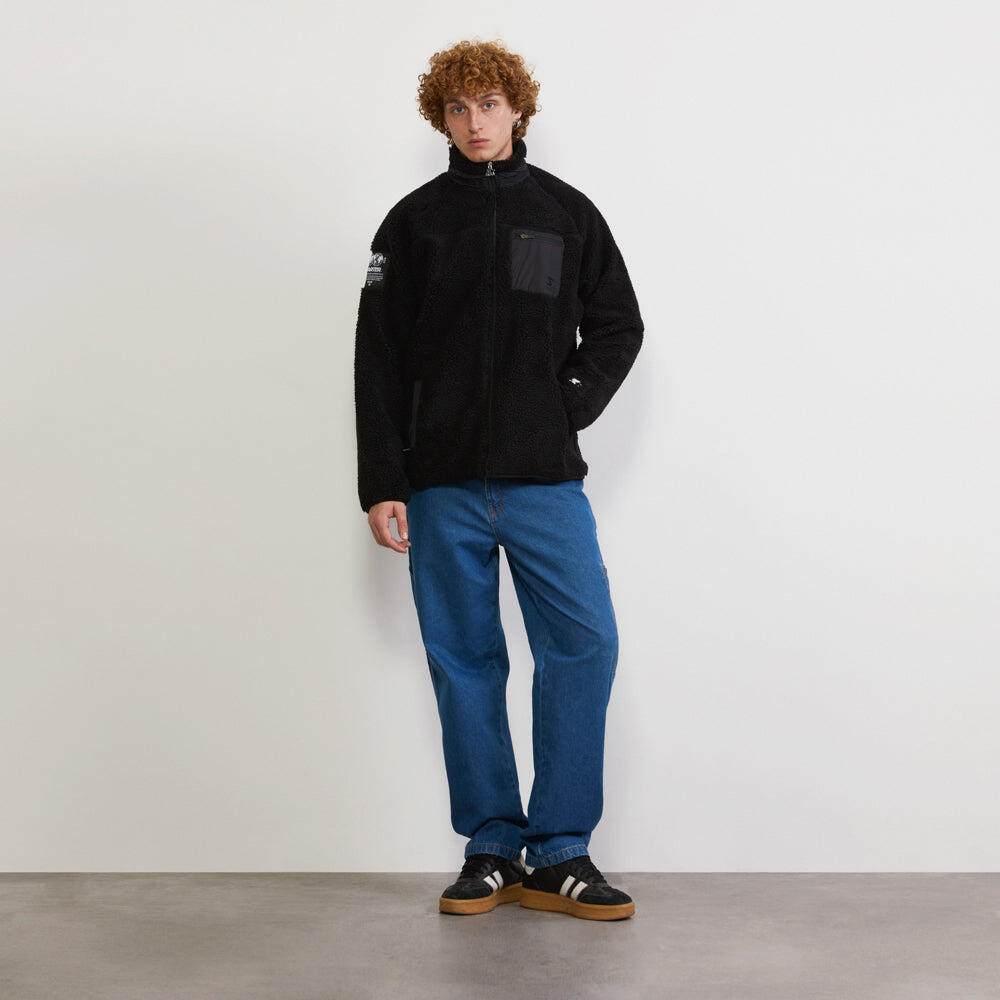Giacca in pelliccia sintetica con zip e taschino in nylon NERO 6/6