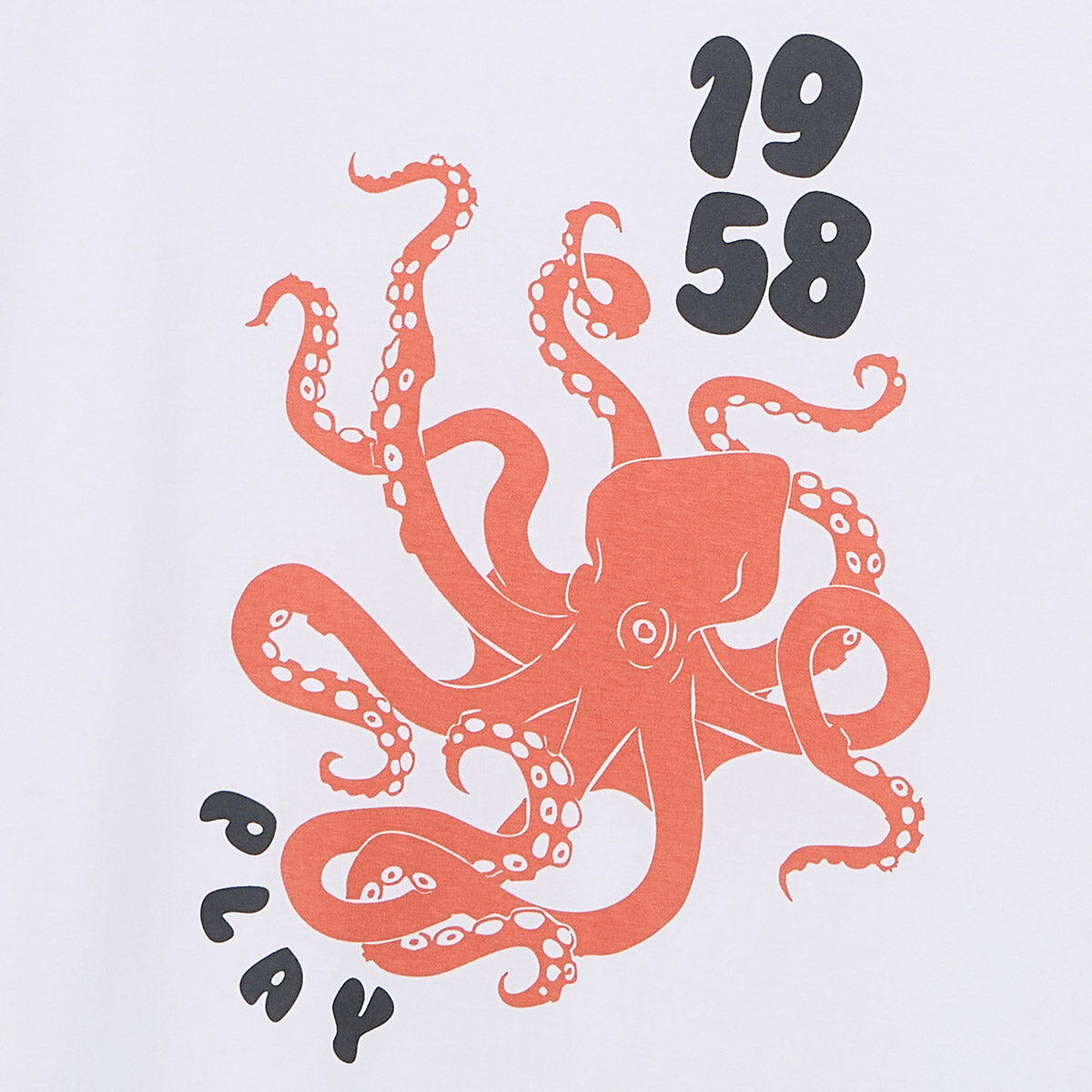 T-shirt girocollo bianca in cotone con stampa polpo sul retro 6/6