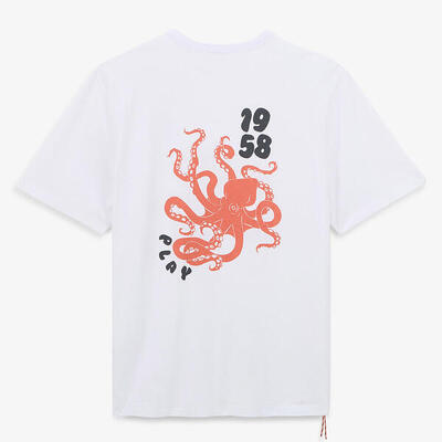 Wit t-shirt met ronde hals van katoen met octopusprint op de rug