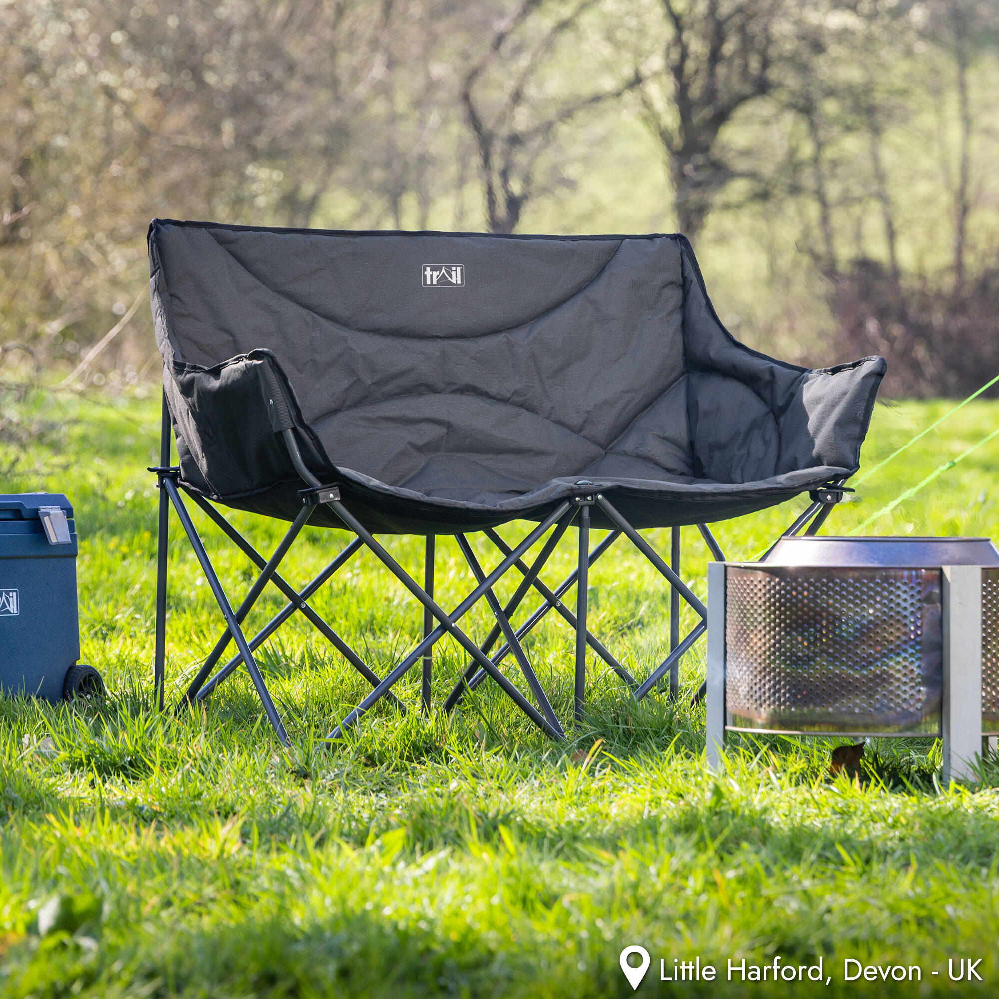 Double Camping Chair Folding Padded 2 Seater Heavy Duty Outdoor ...
