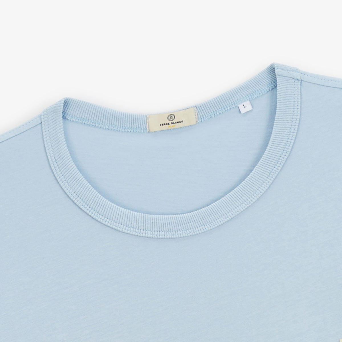 T-shirt girocollo in jersey di cotone blu cielo con stampa sul retro 4/6