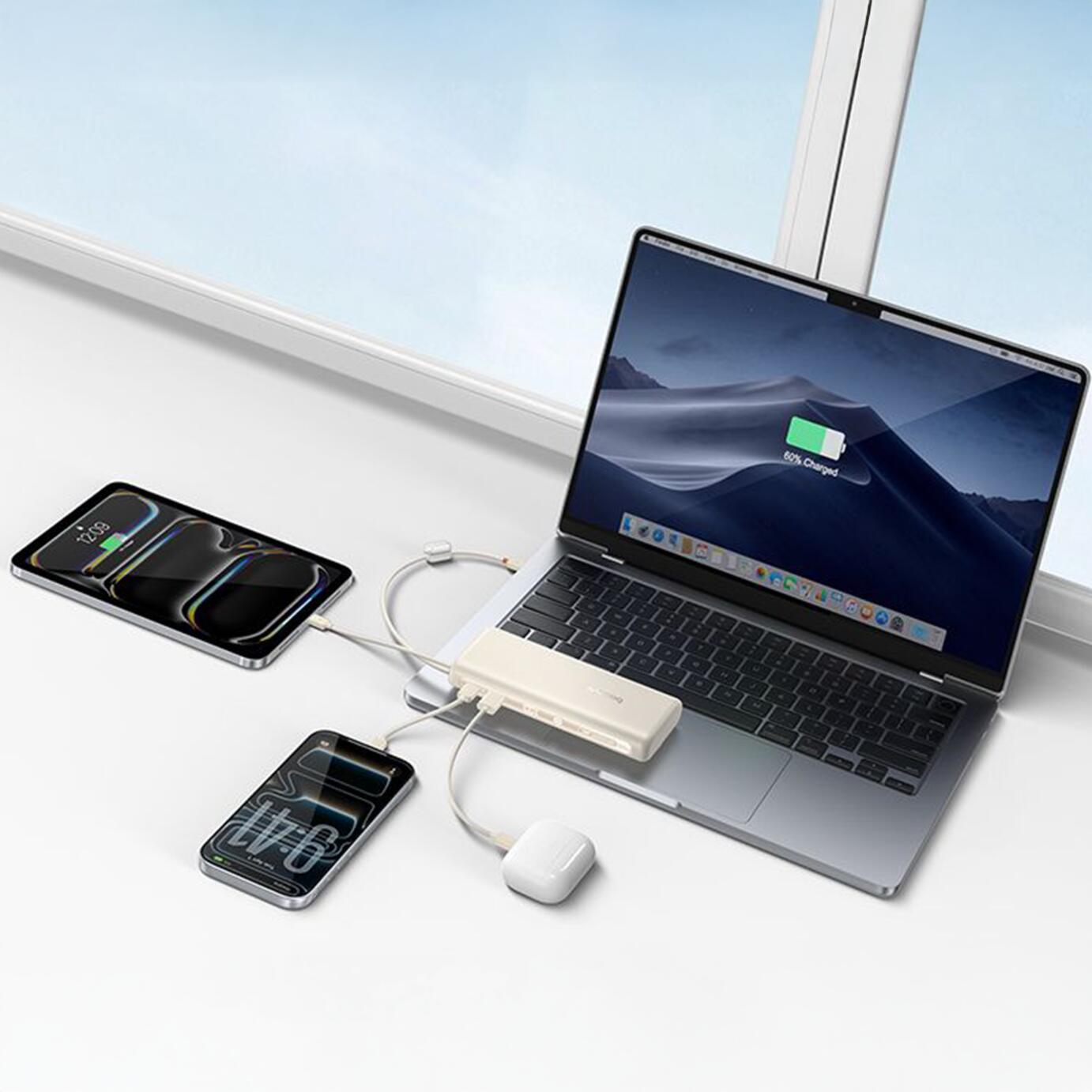 Powerbank Baseus  20000 mAh 100W z wbudowanymi kablami usb-c 6/7