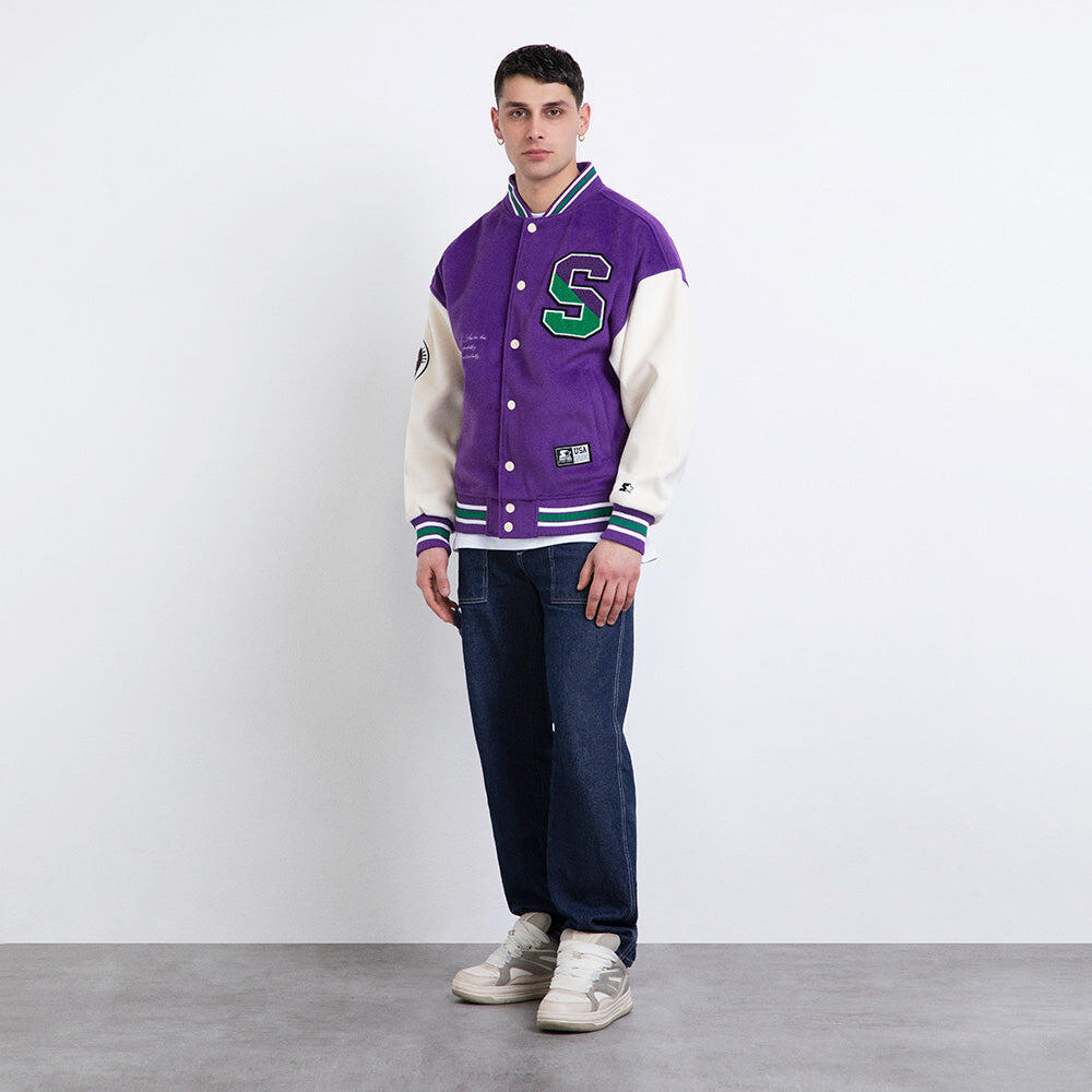Varsity jacket in panno iconic viola/crema 5/7