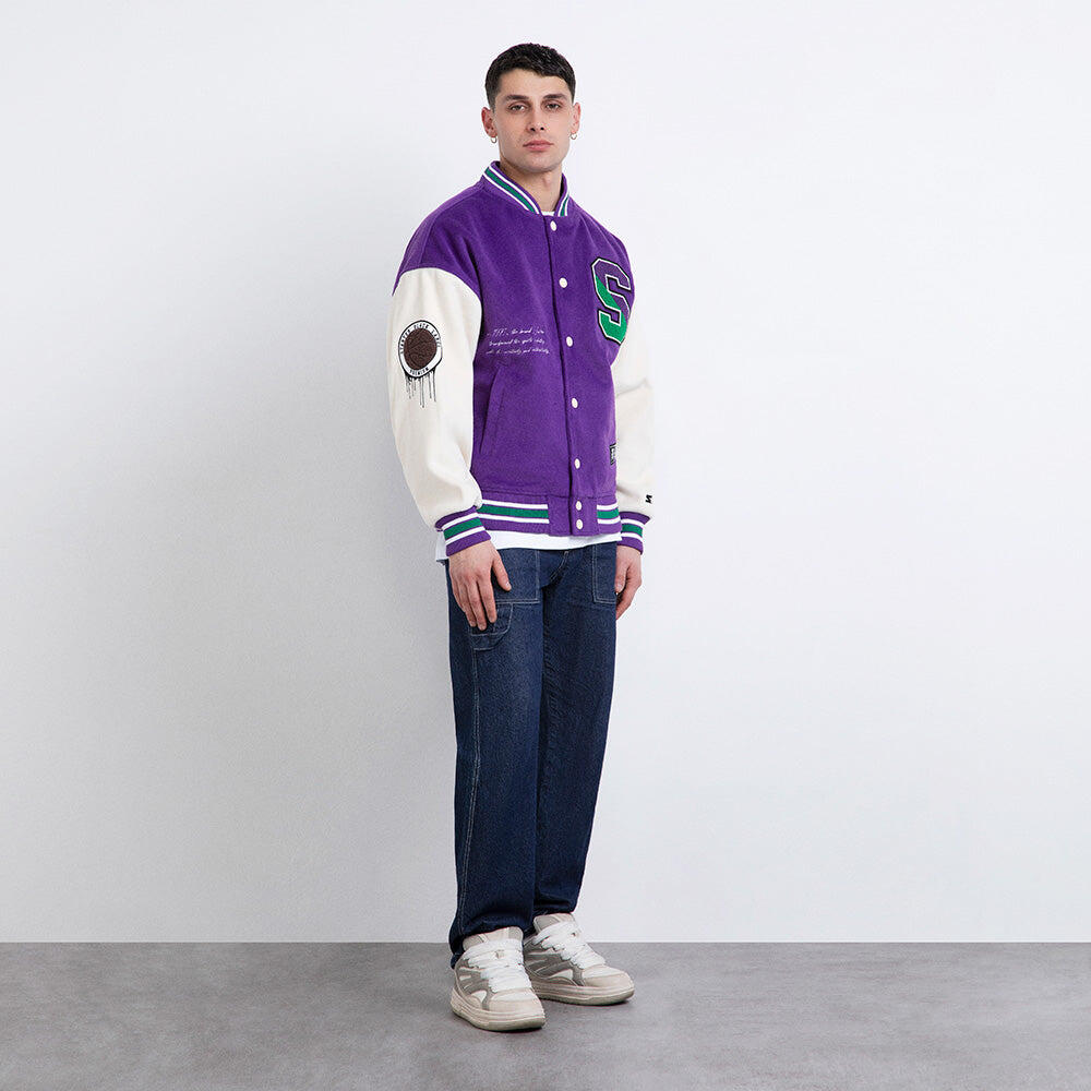 Varsity jacket in panno iconic viola/crema 4/7