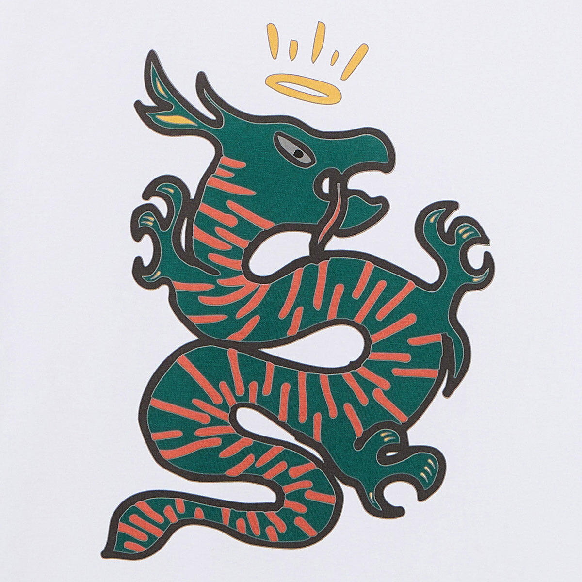 T-shirt girocollo bianca in cotone con stampa drago sul retro 5/6