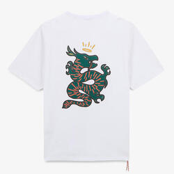 T-shirt col rond blanc en coton imprimé dos dragon