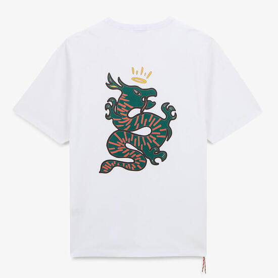 T-shirt col rond blanc en coton imprimé dos dragon