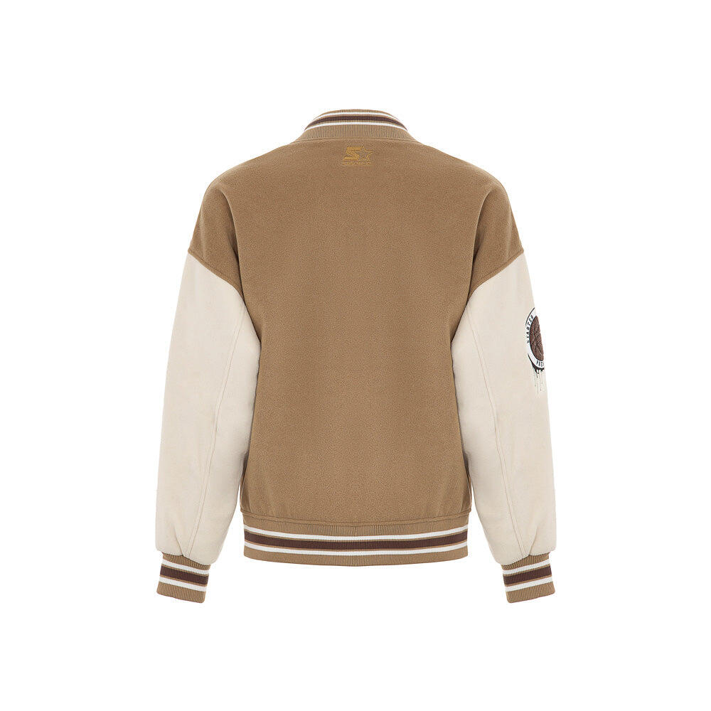 Varsity jacket in panno iconic cammello/crema 3/4