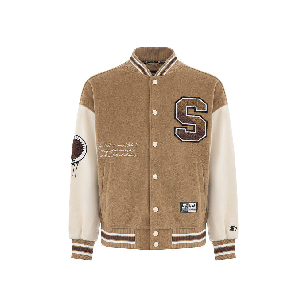 Varsity jacket in panno iconic cammello/crema 1/4