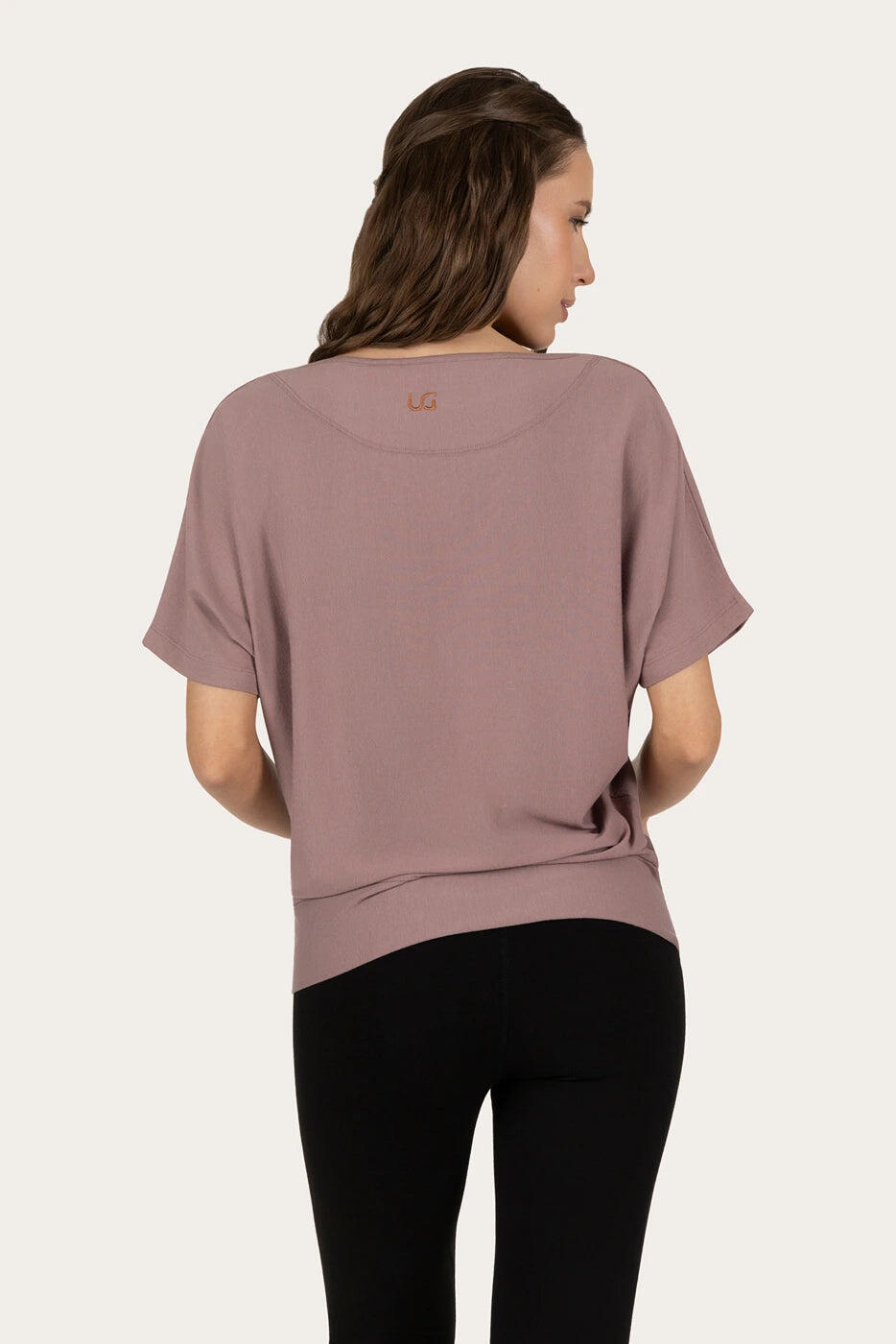 T-shirt Yoga & Pilates Budhi Coupe Ample, manche chauve-souris - Taupe Rose 3/5